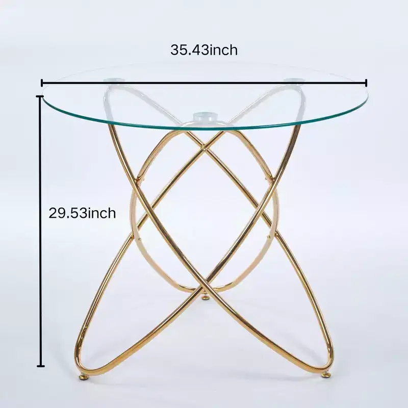 Sofa End Table with Metal Leg and Tempered Glass, Modern Space Saving Kitchen Table for Living Room Office Balcony