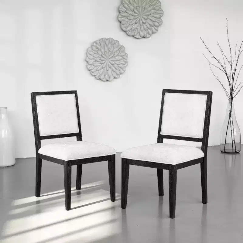 Royal Hampton Dining Side Chair Set of 2, Farmhouse Legs, Black Rubberwood