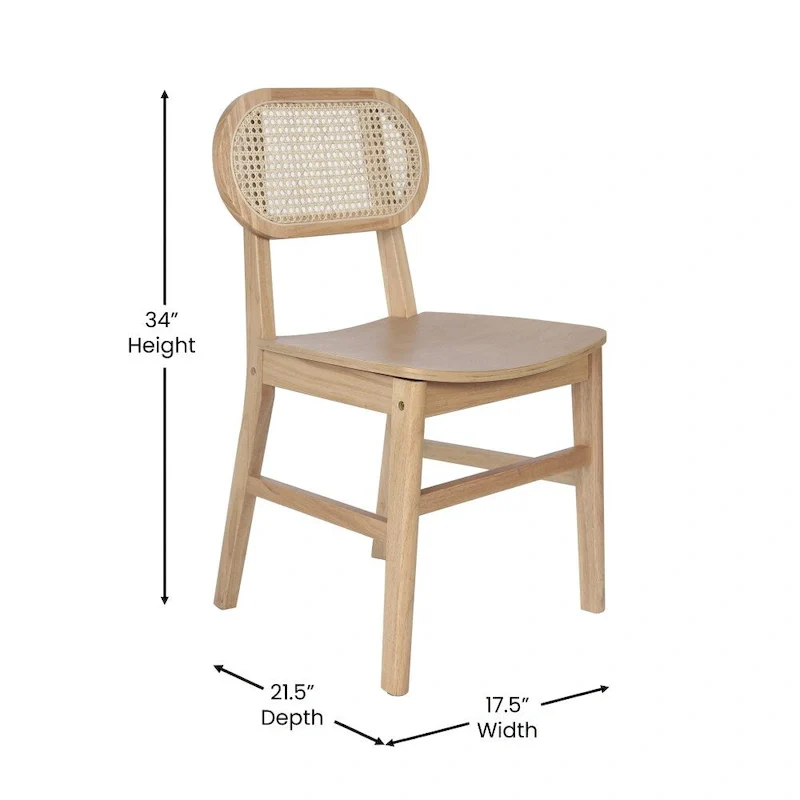 Set of 2 Cane Rattan Dining Chairs with Wood Frame