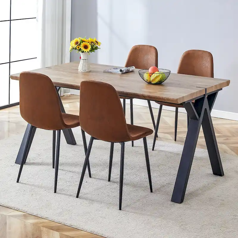 Modern Dining Set with Rectangular Black A-Frame Table & Round Backrest Chairs