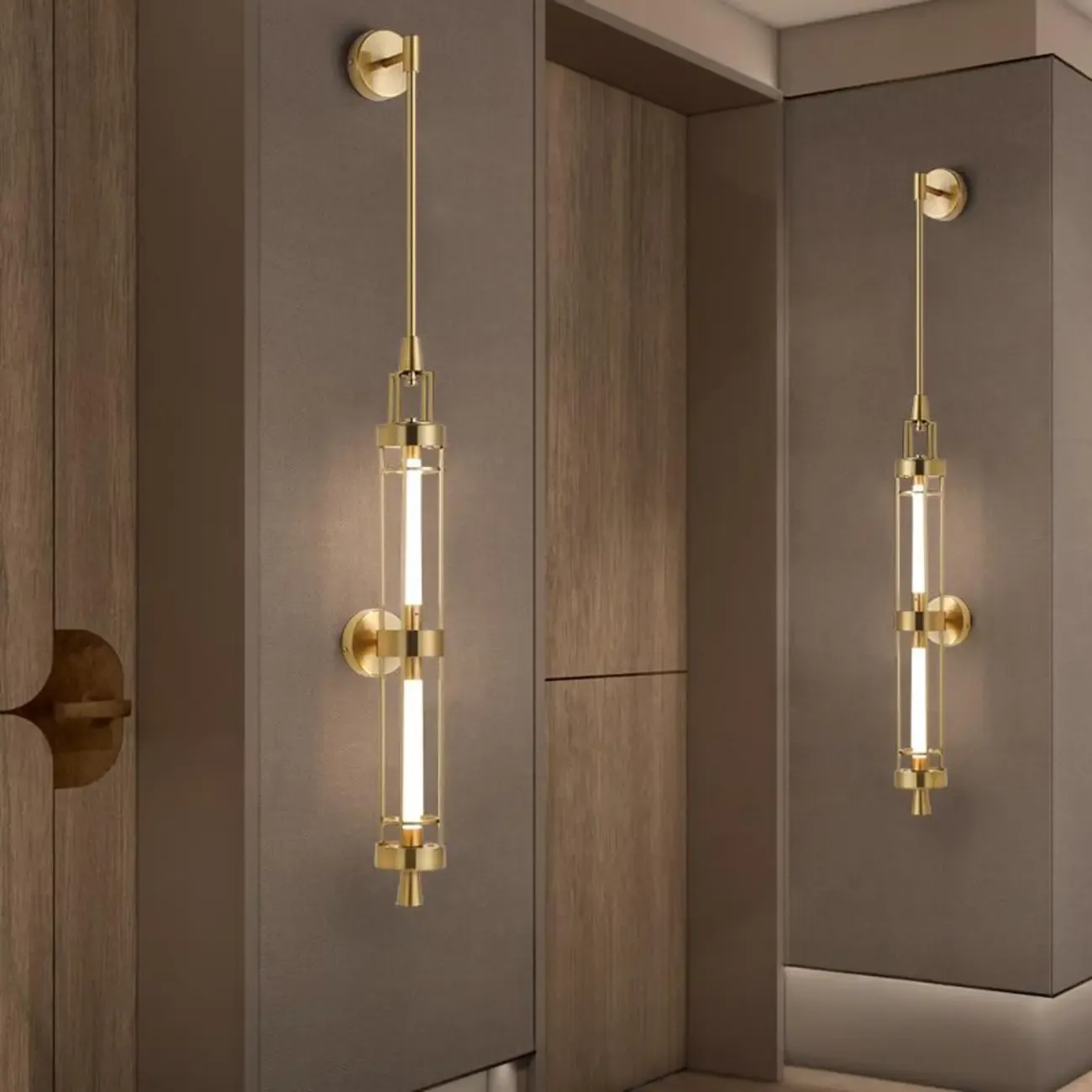 Gold Cylinder Wall Sconce Lamp with 2 LED Bulbs Warm Light