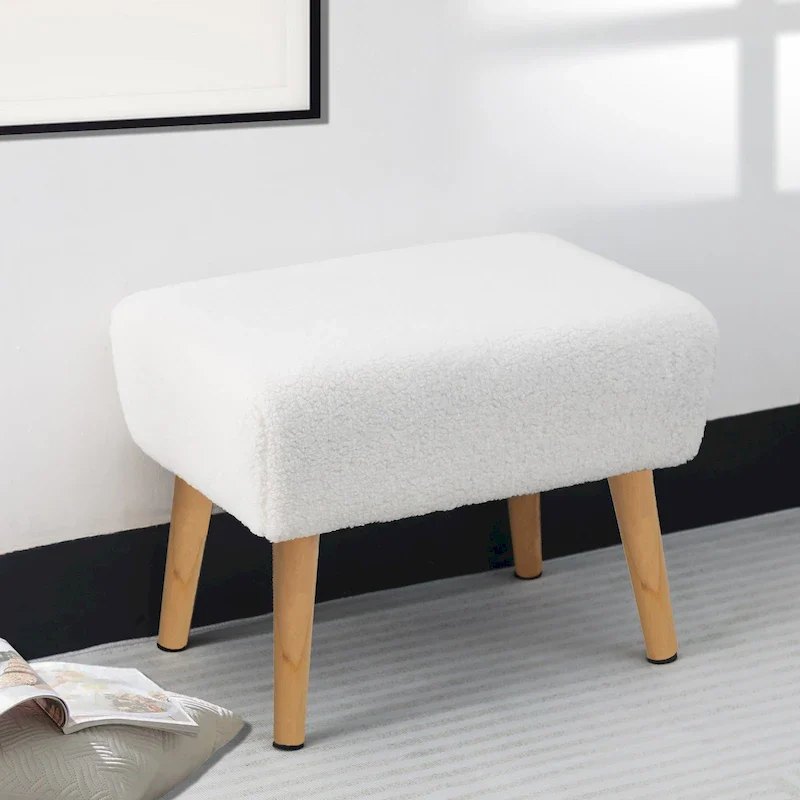 Adeco Ottoman Foot Rest Stool with Wood Legs