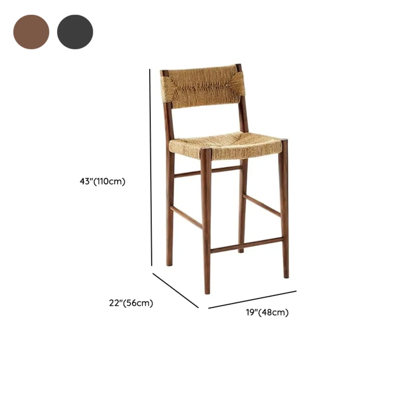 Natural Wood Woven Seat Low Back Bar Stools