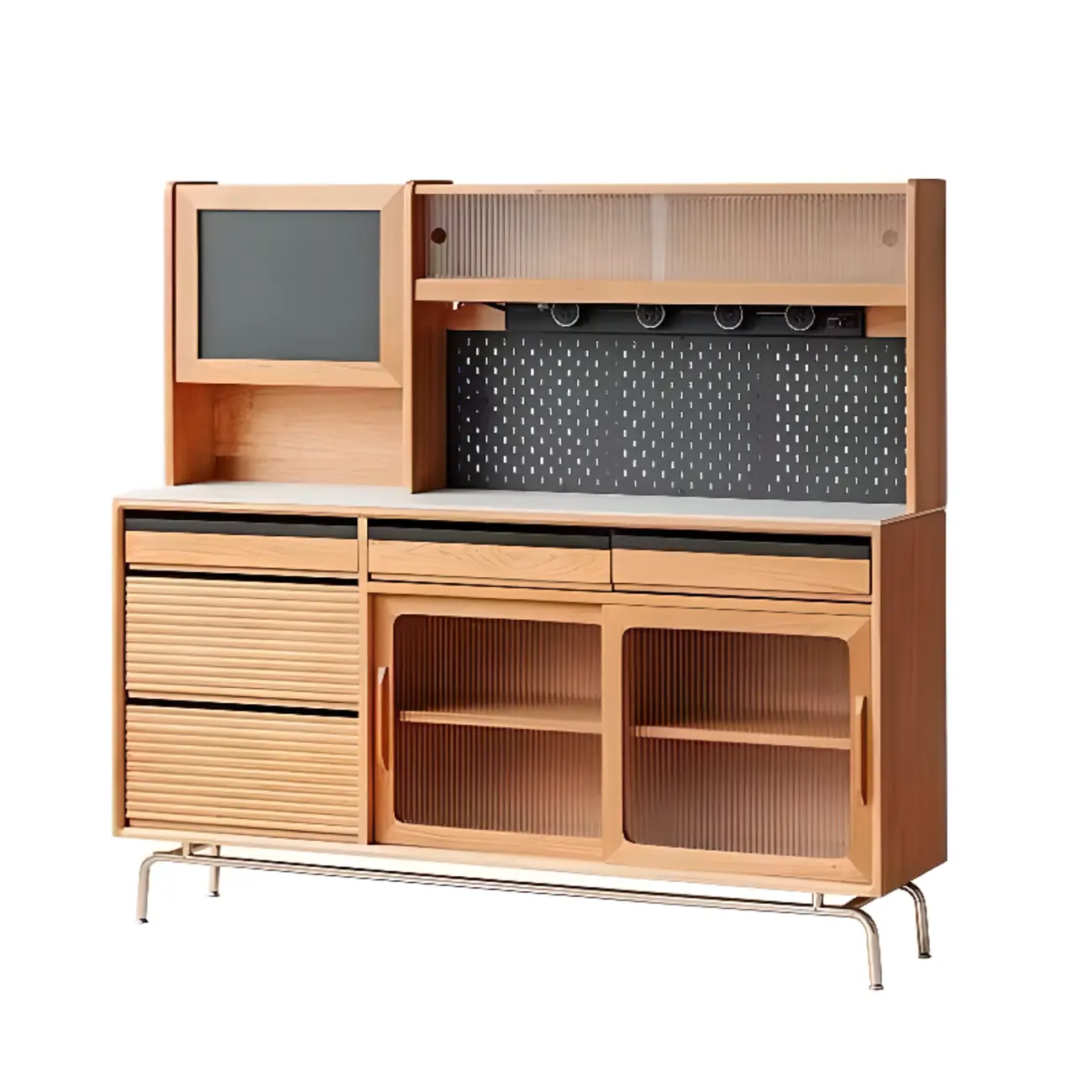 Modern Wood Sideboard with Cabinets and Stone Top