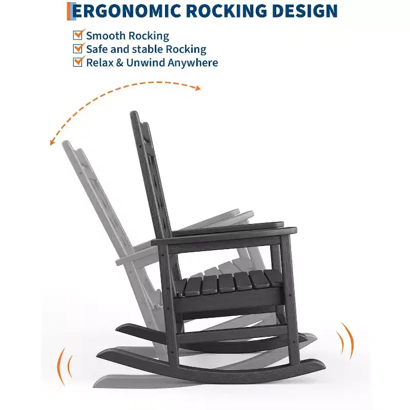 Outdoor Rocking Chair, All Weather HDPE Plastic Patio Rocker Chair with Wide Armrests, Classic Fire Pit Chair