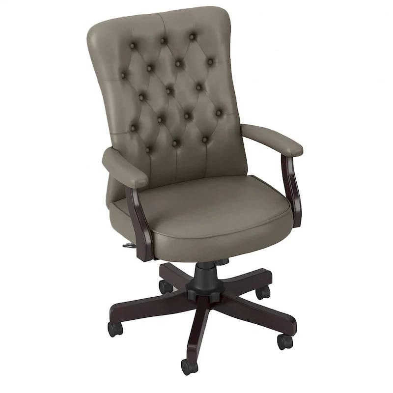 High Back Tufted Office Chair with Arms - Espresso Wood Base