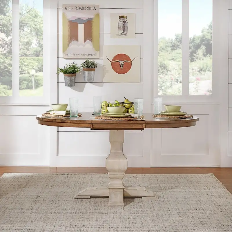 Two-Tone Oval Solid Wood Dining Table