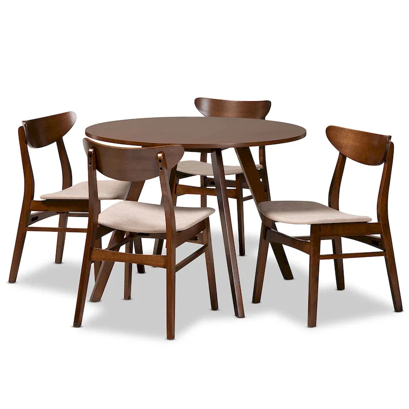 Solid Wood Dining with Half-Round Legs, 4 Chairs & Bench – Natural / Grey, Seats 6