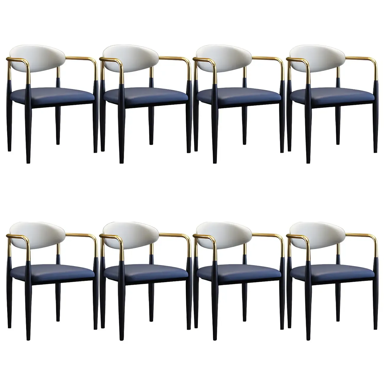 Curved Metal Legs Faux Leather Armrest Dining Chair