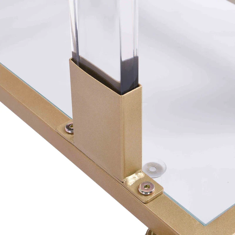 C-Shape Square Acrylic Side Table Sofa Table with Glass Top and Metal Base