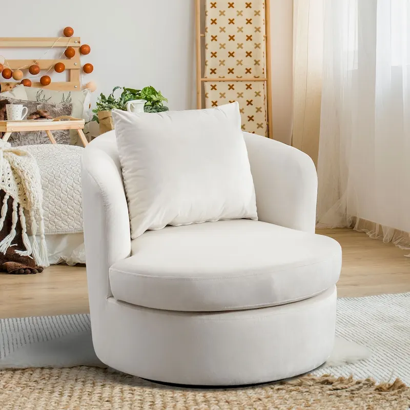 Swivel Barrel Chair with Lamb Wool Fabric