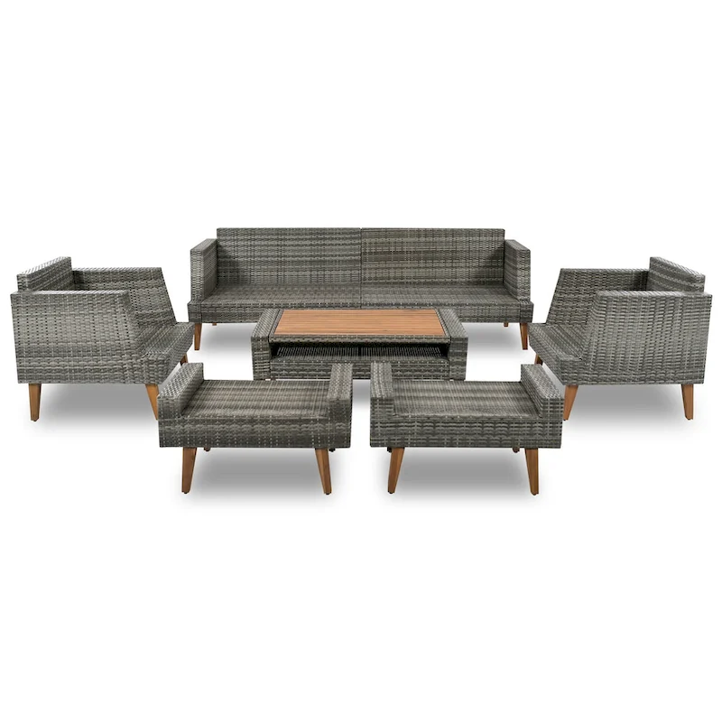 6-Pieces All Weather PE Wicker Sofa Set with Double Cushions