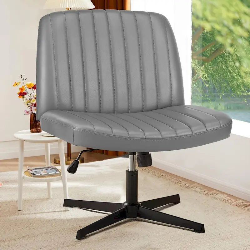 Cross Legged Armless Adjustable Swivel Padded Home Office Desk Chair No Wheels