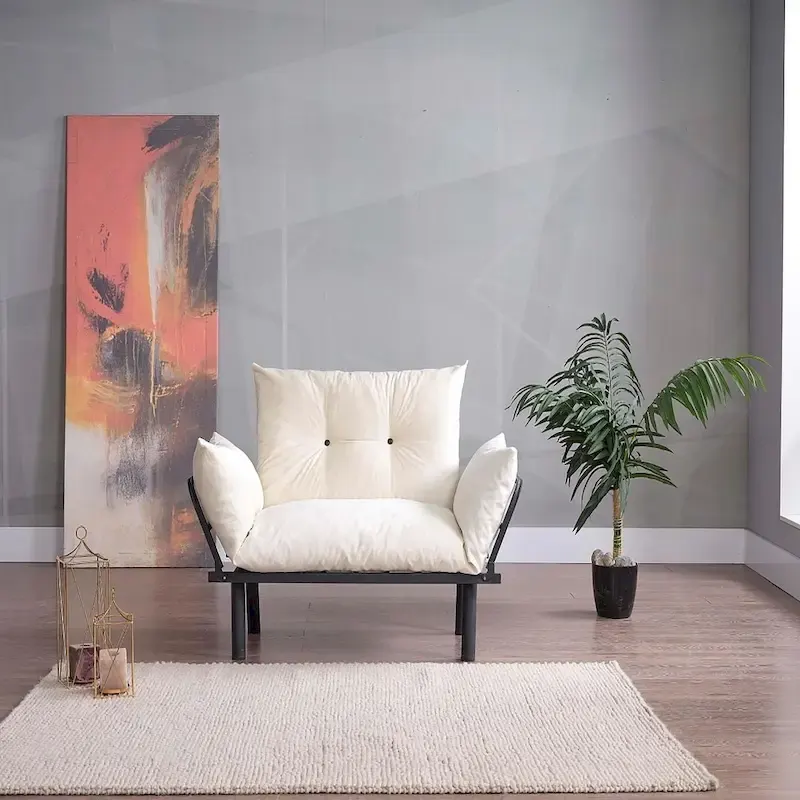 Mojay Futon Love SeatMetal frames2 Seater Plush Chenille Upholstered Sofa