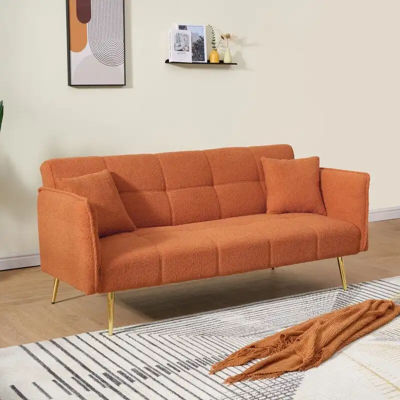 79.92  Teddy Velvet Upholstered Sofa Bed with Adjustable Back and Armrests