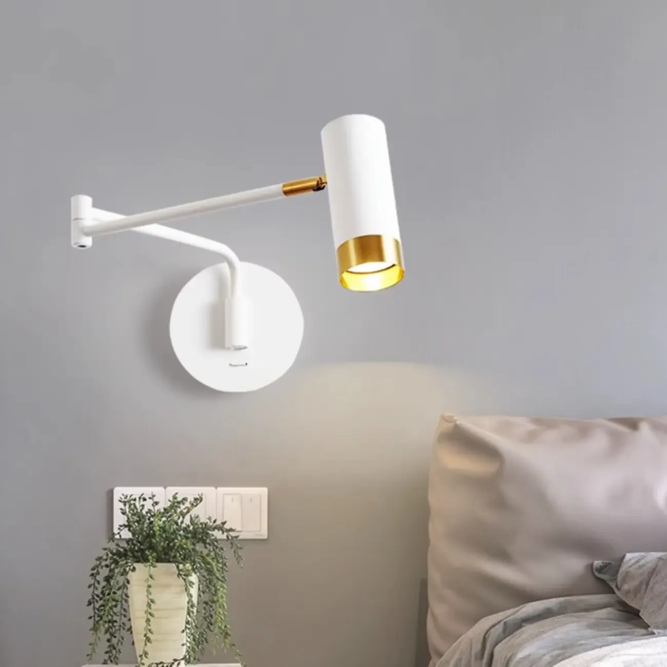 Modern Bedside Swing Arm Wall Light with Iron Shade
