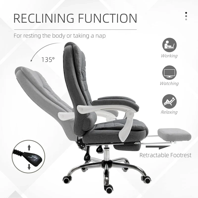 Vinsetto High-Back Executive Office Chair: Footrest, Linen-Fabric, Padded Armrests - Ergonomic