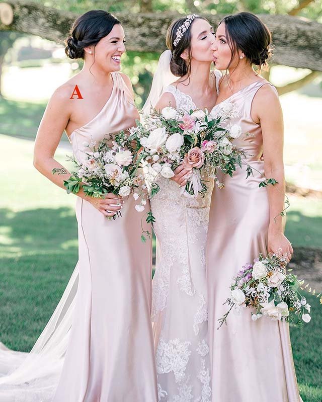 Sheath One Shoulder Silk Satin Sleeveless Long Bridesmaid Dress