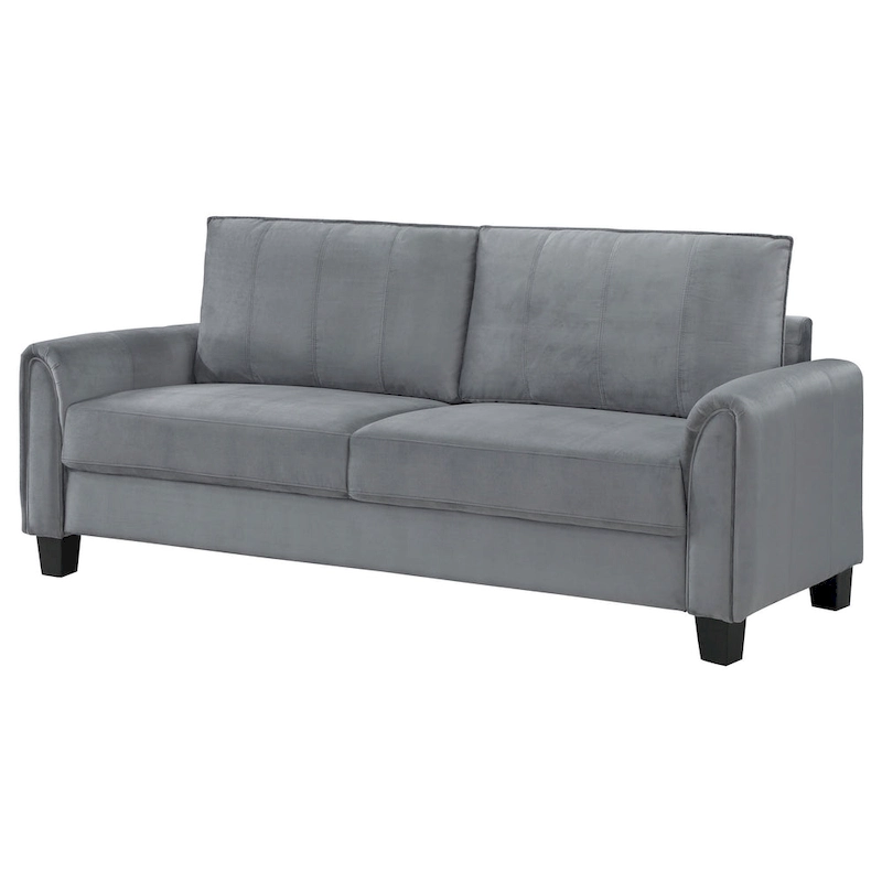 Dave Sofa, Gray Fabric, Rounded Armrests, Black Tapered Legs, 80 Inch