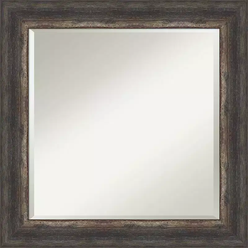 25" x 25" Bark Rustic Char Framed Wall Mirror Brown - Amanti Art: Beveled Glass, Polystyrene Frame, No Assembly Required