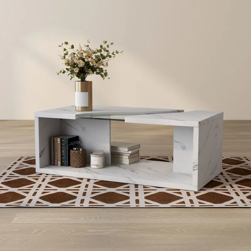 Kobe Modern Faux Marble Veneer Coffee Table with Shelf by Furniture of America