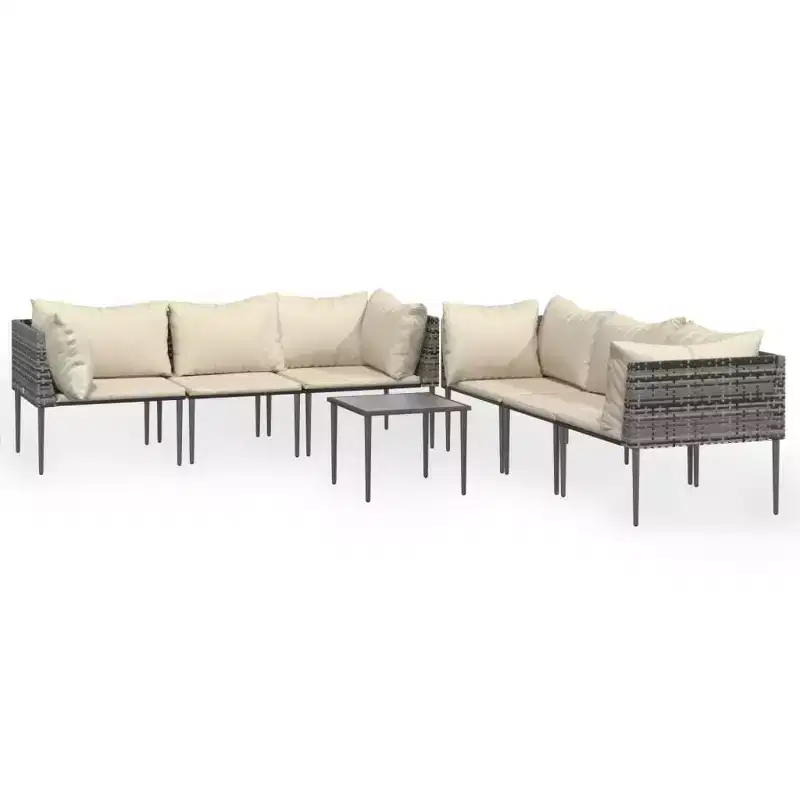vidaXL 7 Piece Patio Lounge Set with Cushions Gray Poly Rattan