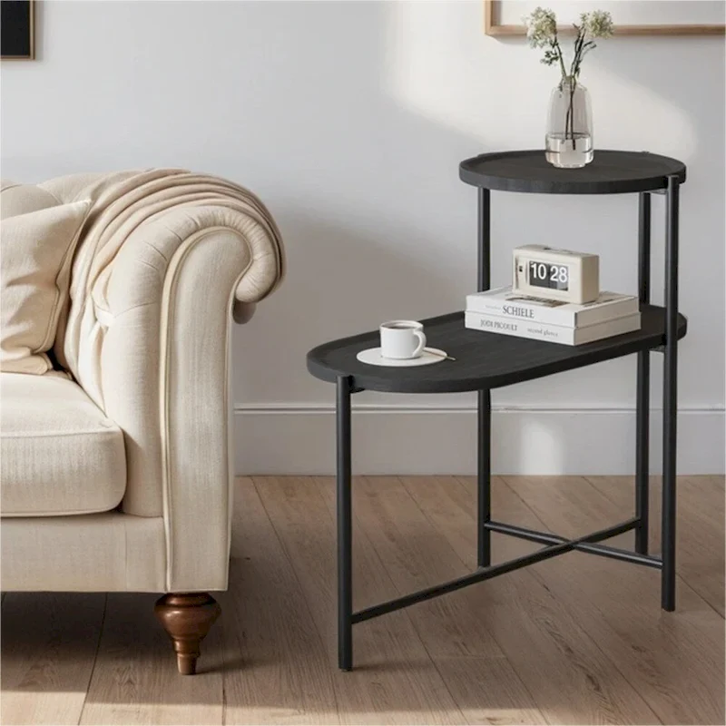 2-Tier Round End Table with Storage Shelf