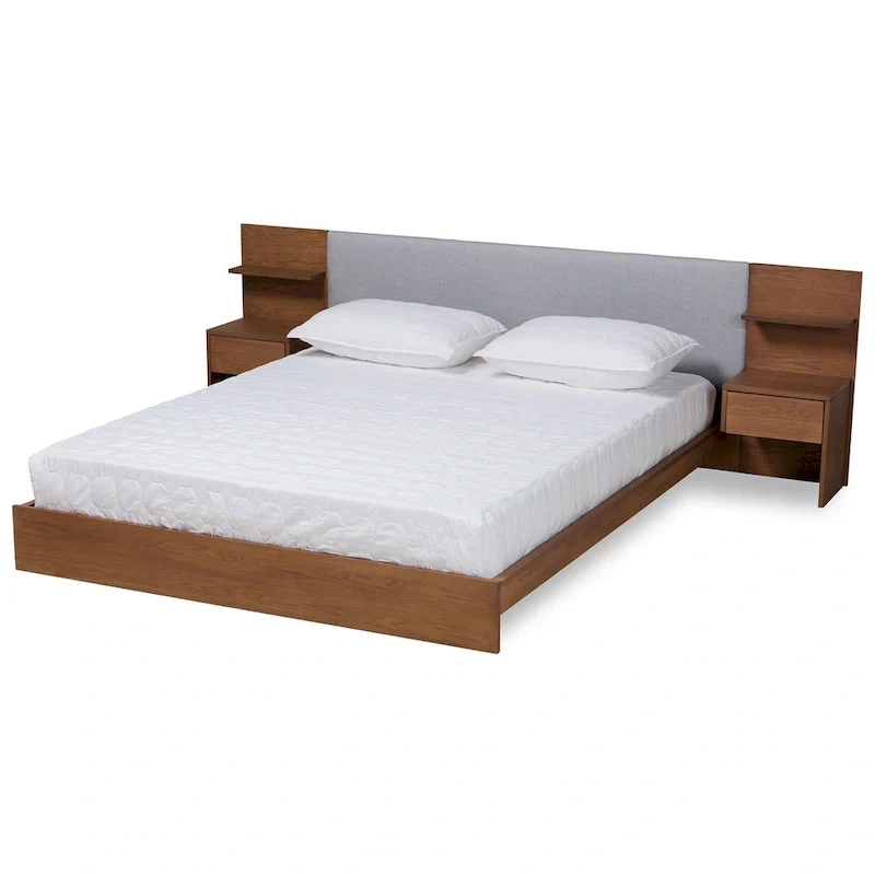 Modern Platform Storage Bed with Built-In Nightstands (Queen)