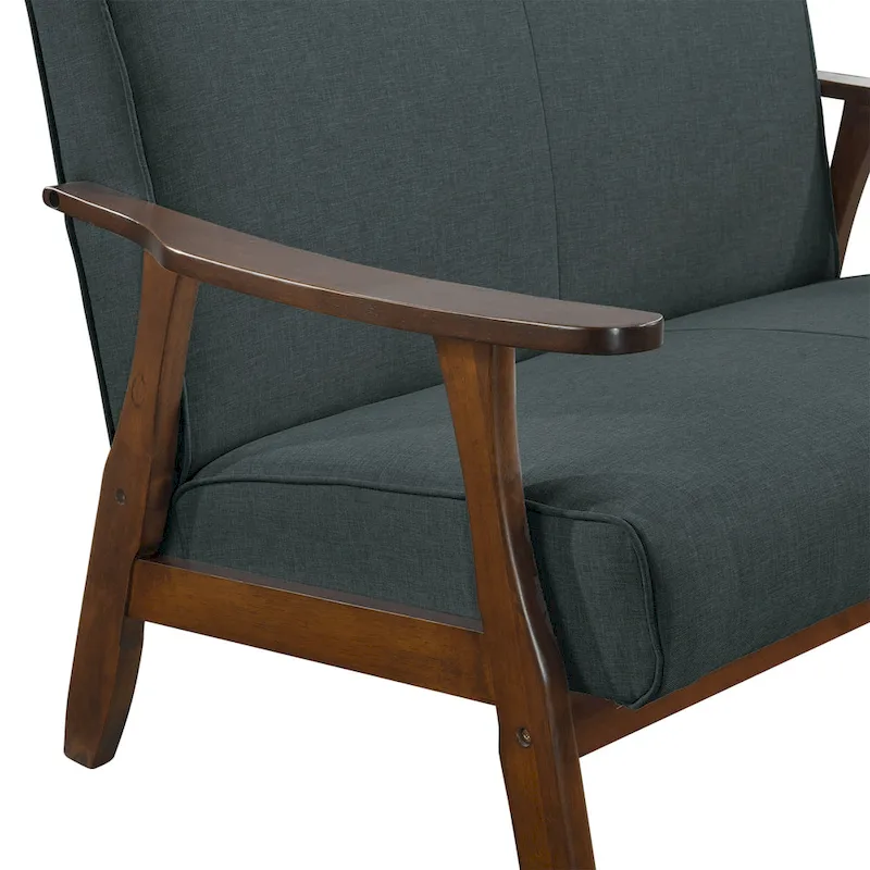 Mid-Century Modern Loveseat 2-Seater Sofa with Wooden Arms - Light Gray Linen Upholstery 46.69