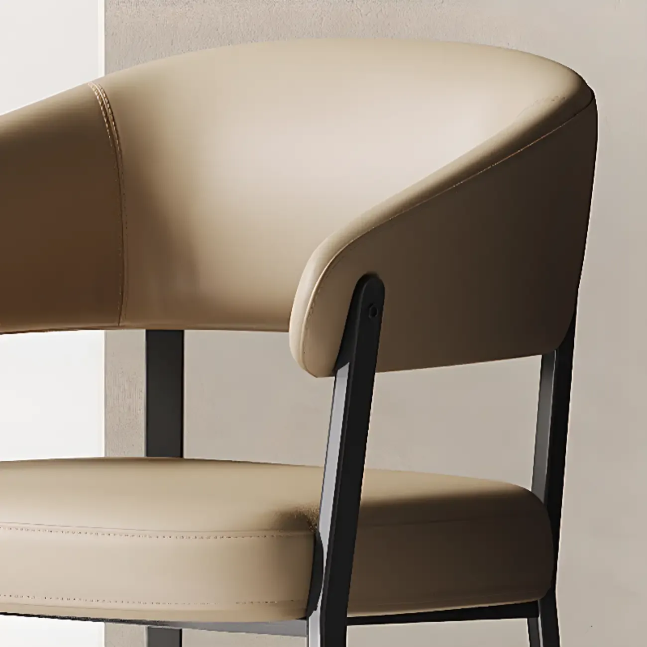 Modern Faux Leather Arm Dining Chair Open Back Alloy Legs