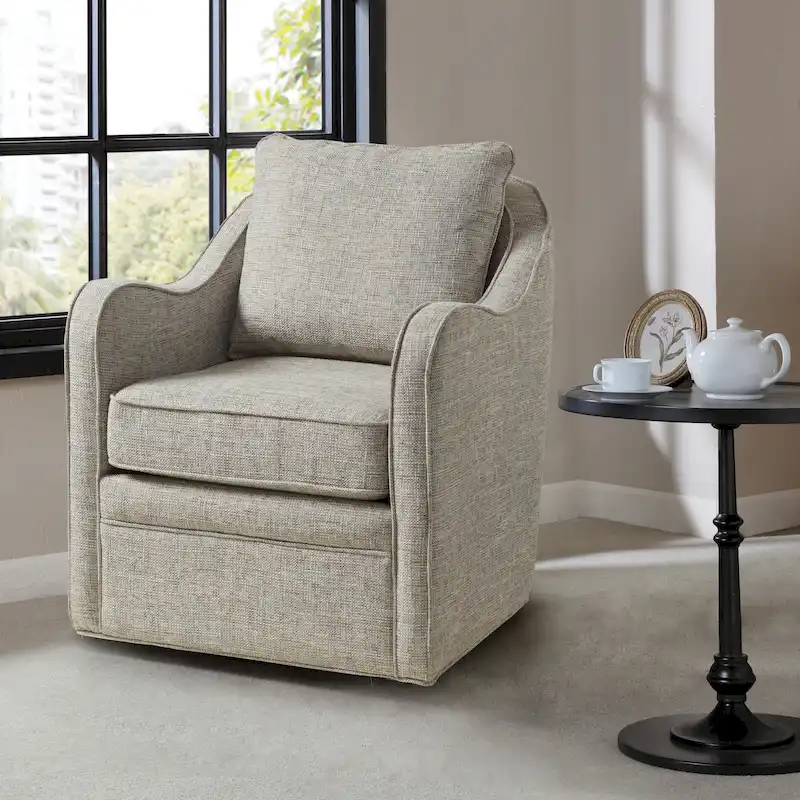 Multi/Navy/Grey/Orange 360° Swivel Upholstered Curved Armchair, 1-Person