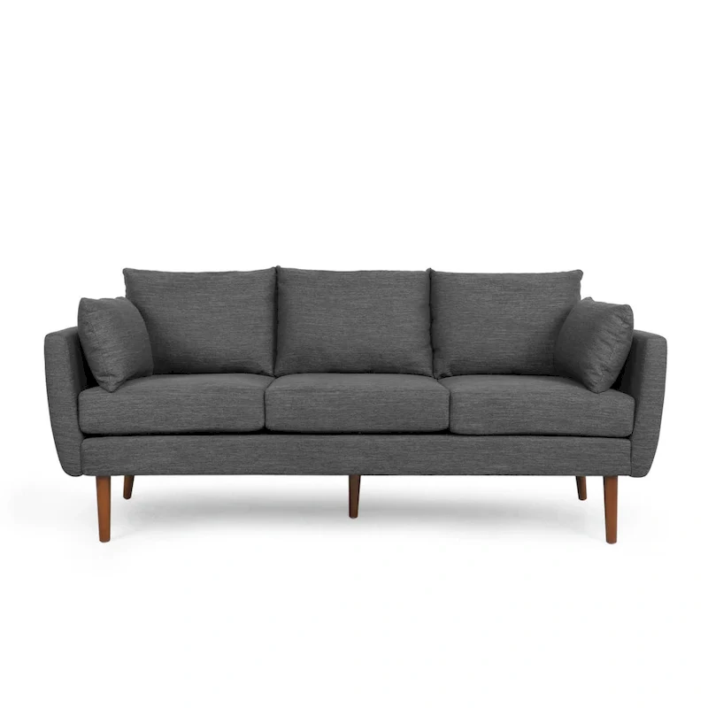 Charcoal Fabric 3-Seater Sofa with Pillow Back and Birchwood Legs