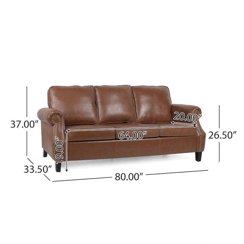 Dowd Faux Leather 3 Seater Sofa with Nailhead Trim by Christopher Knight Home