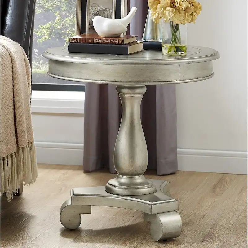 Black Round Wood Pedestal Side Table