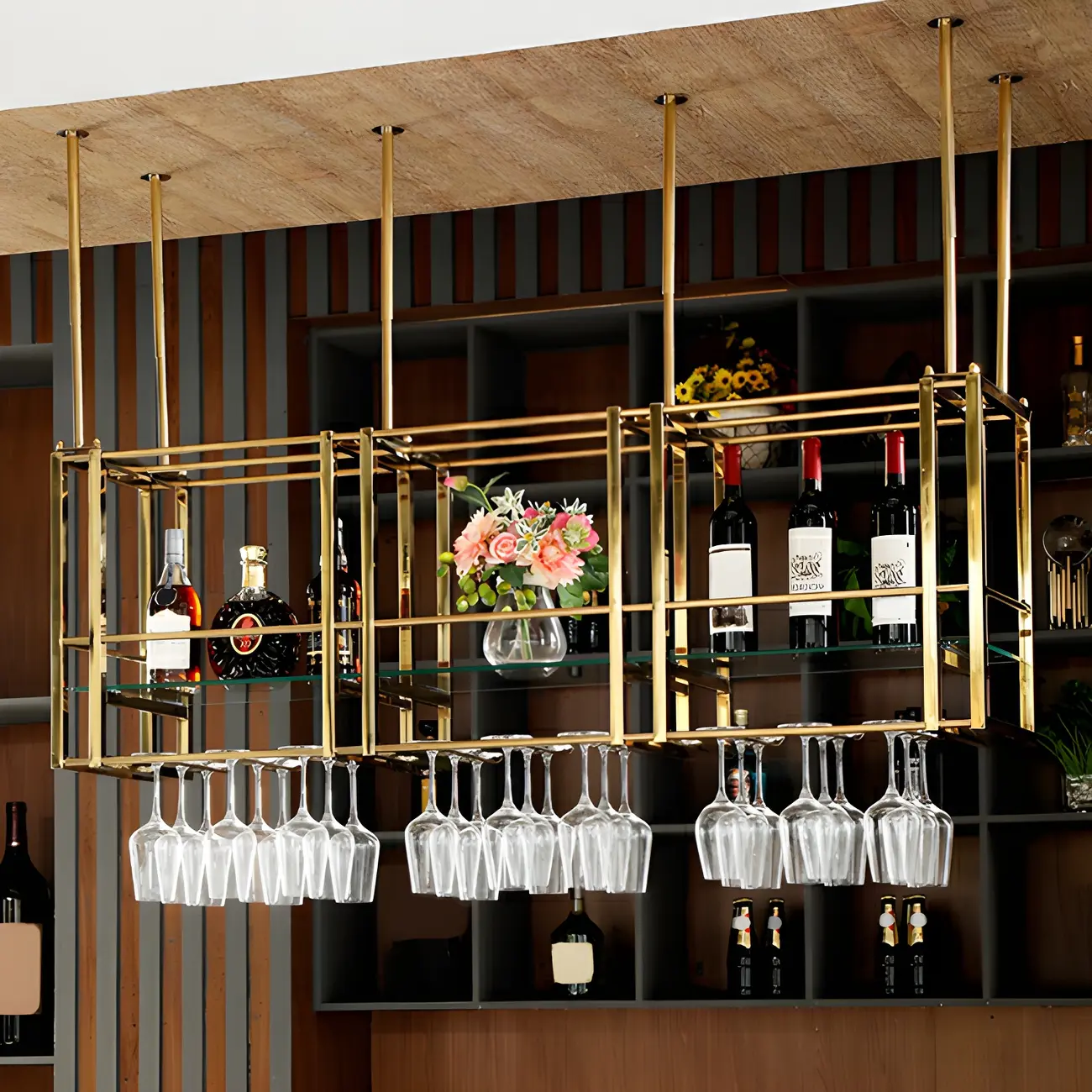 Glam Gold Metal Large Hanging Wine Rack
