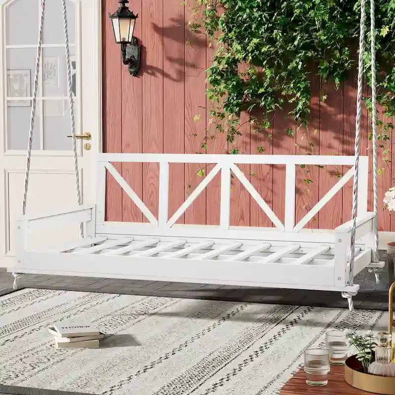 Acacia Wood Twin Size Patio Swing Bed by Leisure Zone