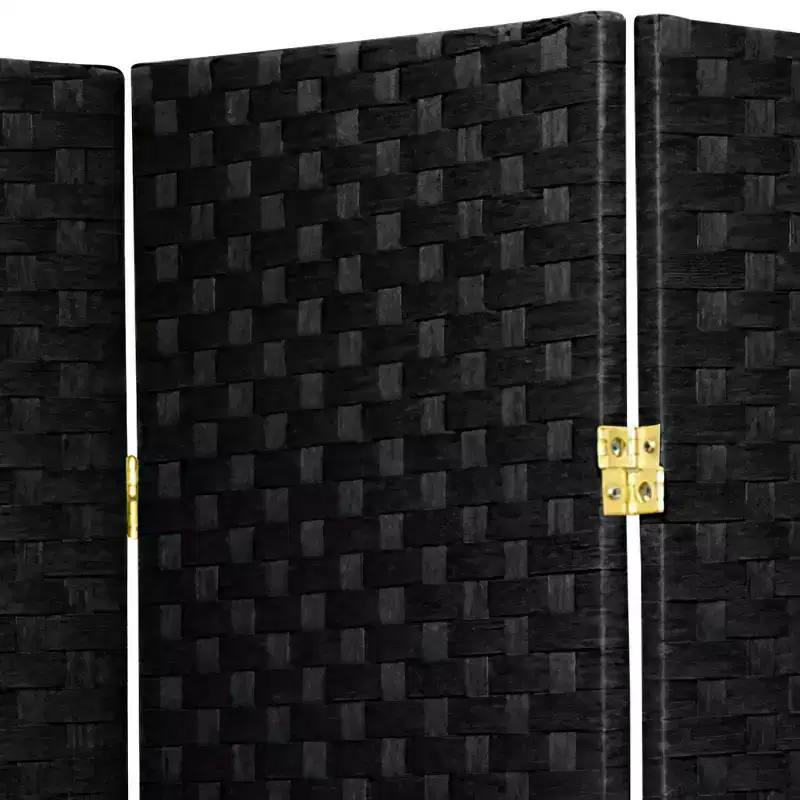 7 ft. Tall Woven Fiber Room Divider - Black (6 Panels): Oriental Furniture, Privacy Screen, Hardwood Frame
