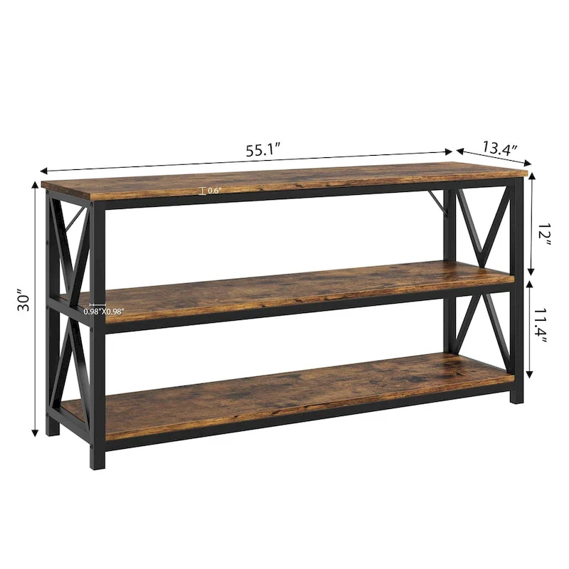 Console Table - Rustic Brown, Industrial Style, Multi-User