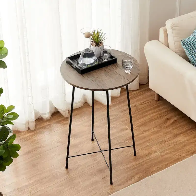 35.4 High Round Bar Table, Industrial Style Wood Top Bistro Pub/Breakfast Table