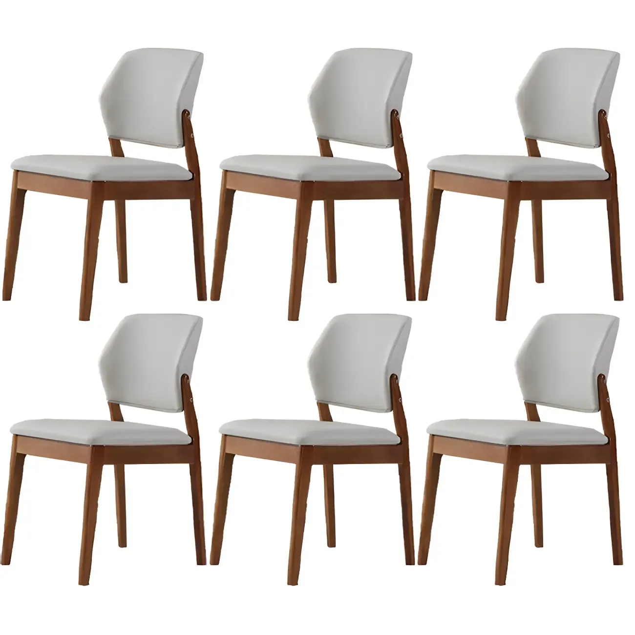 Modern Wood Faux Leather Beige Low Back Dining Chair