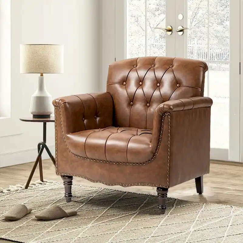 PU Leather Tufted Accent Chair with Nailhead Trim Armchair