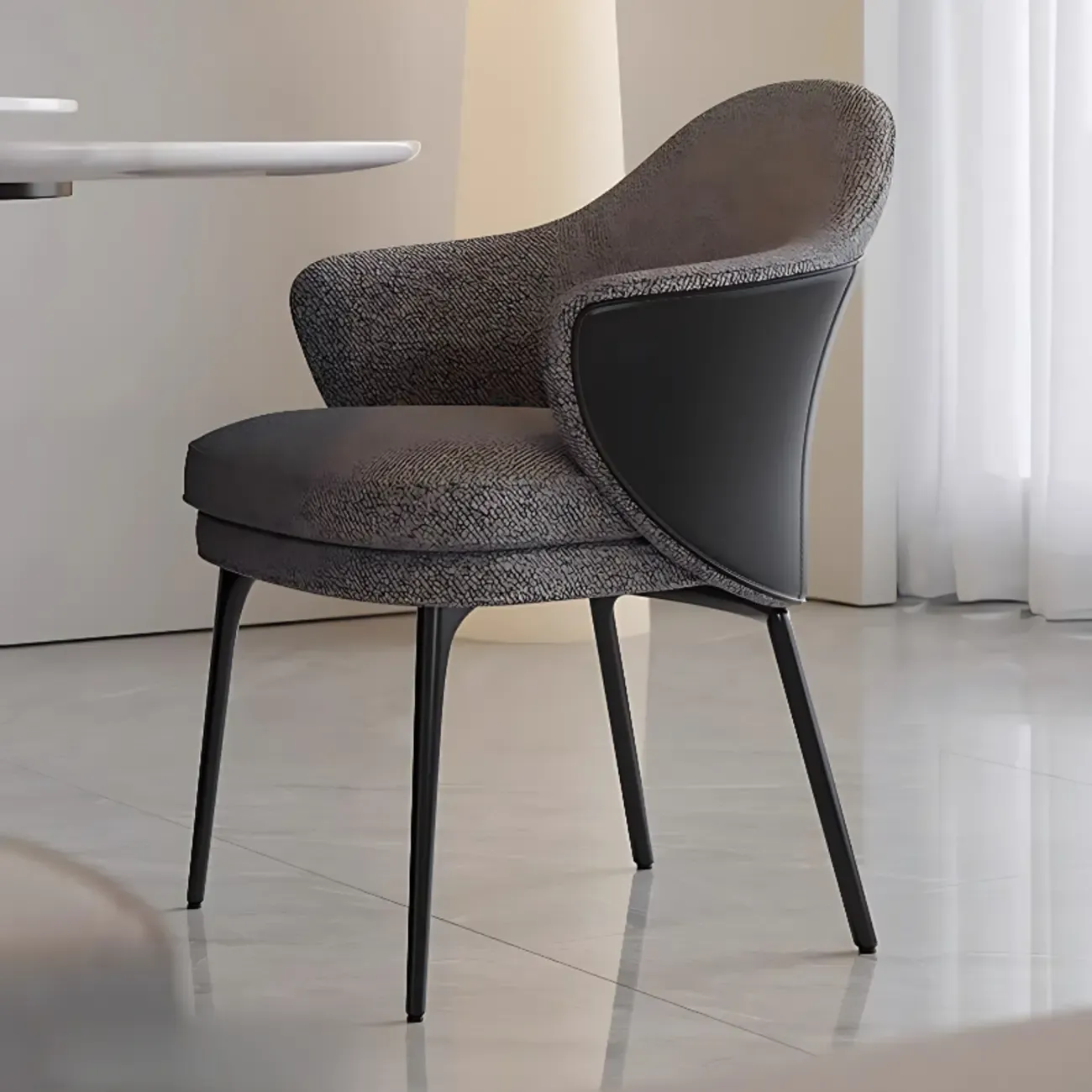 Modern Upholstered Dining Chair with Curved Back and Armrests