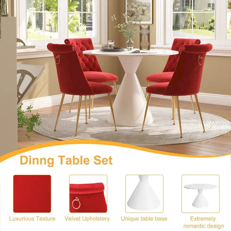 48  Light Luxury White High Gloss Large Countertop Dining Table with Velvet Dining Chair Set