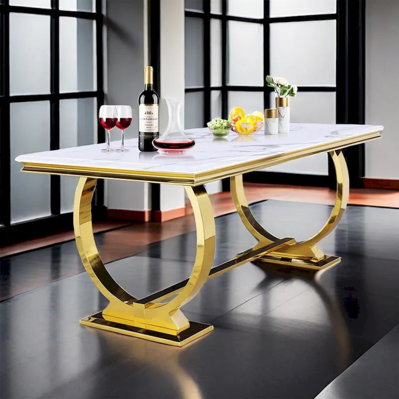 White/Silver/Black Rectangular Mirrored Dining Table, Seats 8