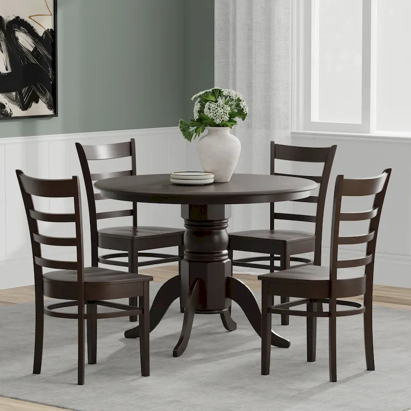 5-Piece Dining Set, 42 Round Pedestal Table and Slat Back Chairs