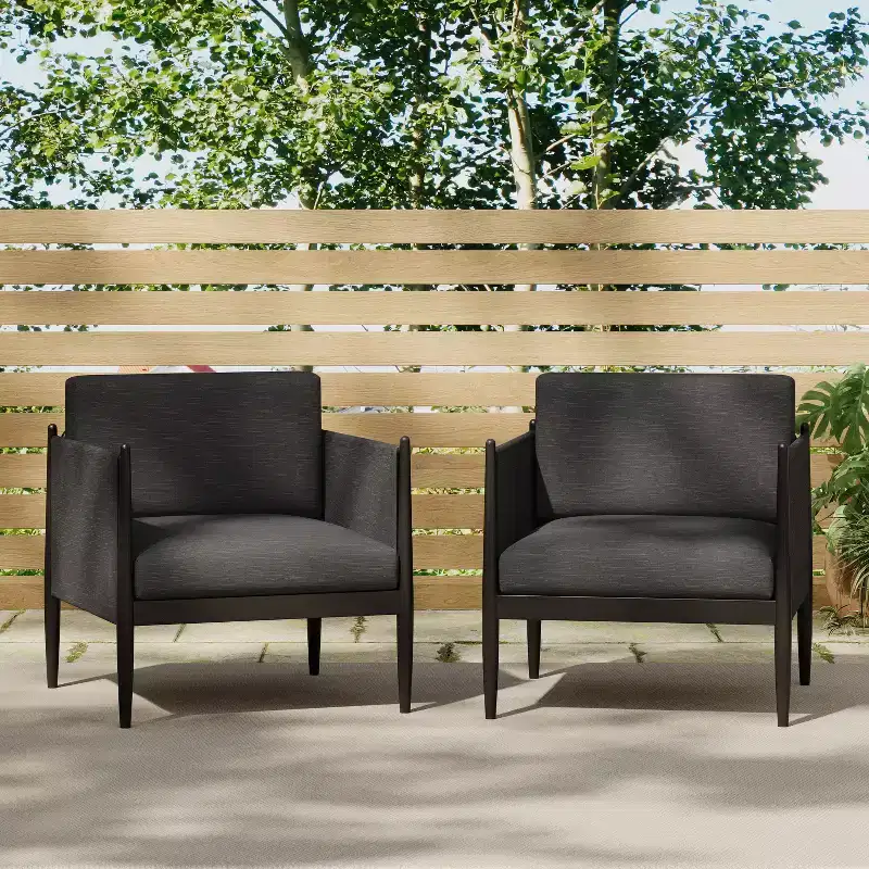GDFStudio Elowen Outdoor Aluminum Club Chairs with Pencil Legs (Set of 2), Black