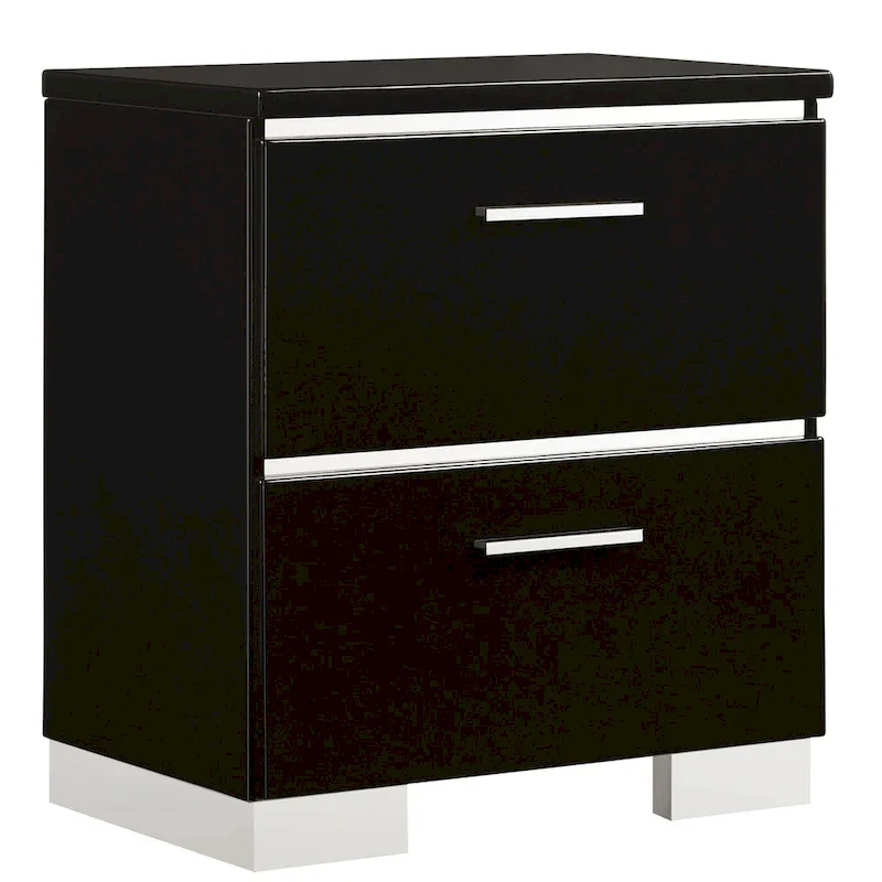 Lofa Modern Glossy Black Wood 2-Drawer Nightstand with USB Ports by