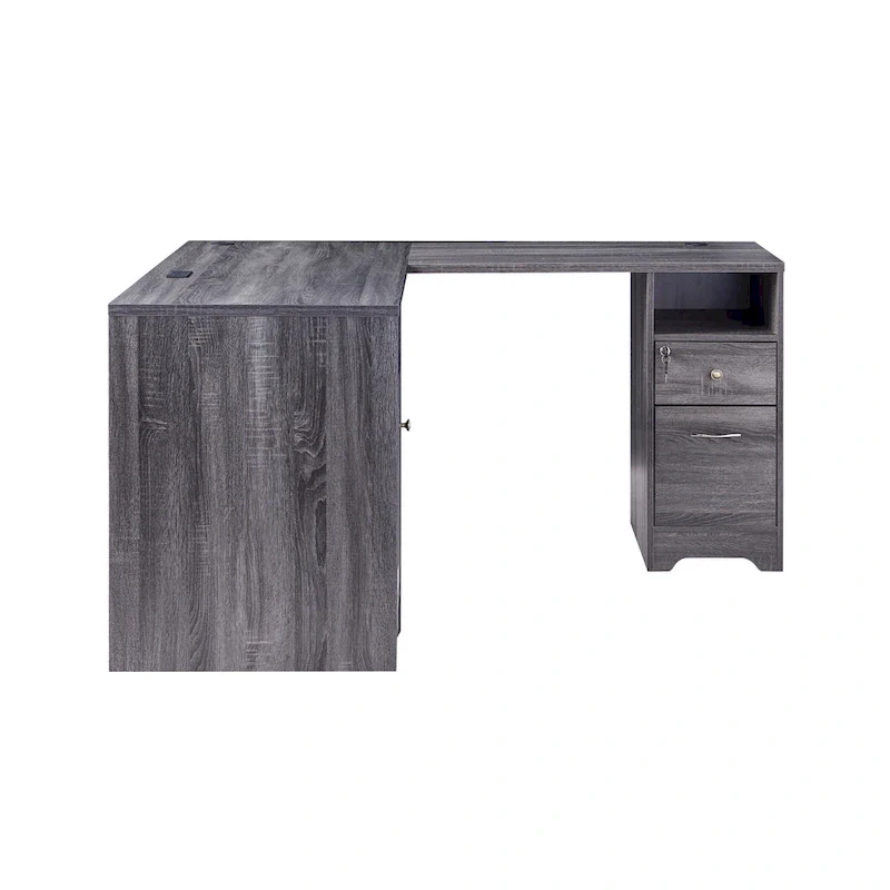 Transitional 59-inch L-shaped Computer Desk with USBs by