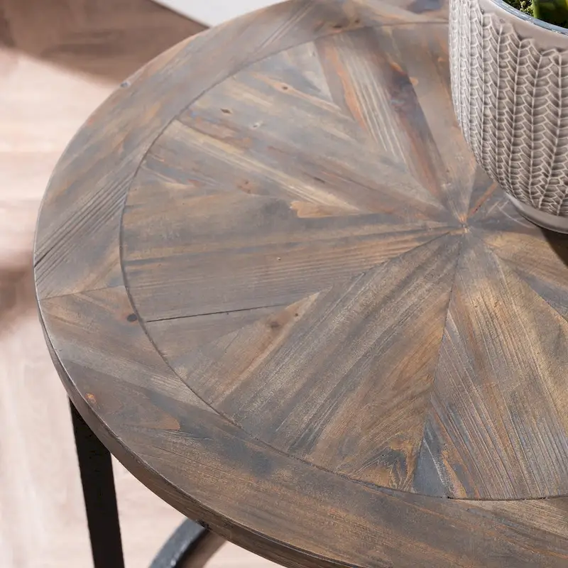 Round Reclaimed Wood Side Table with Metal Frame