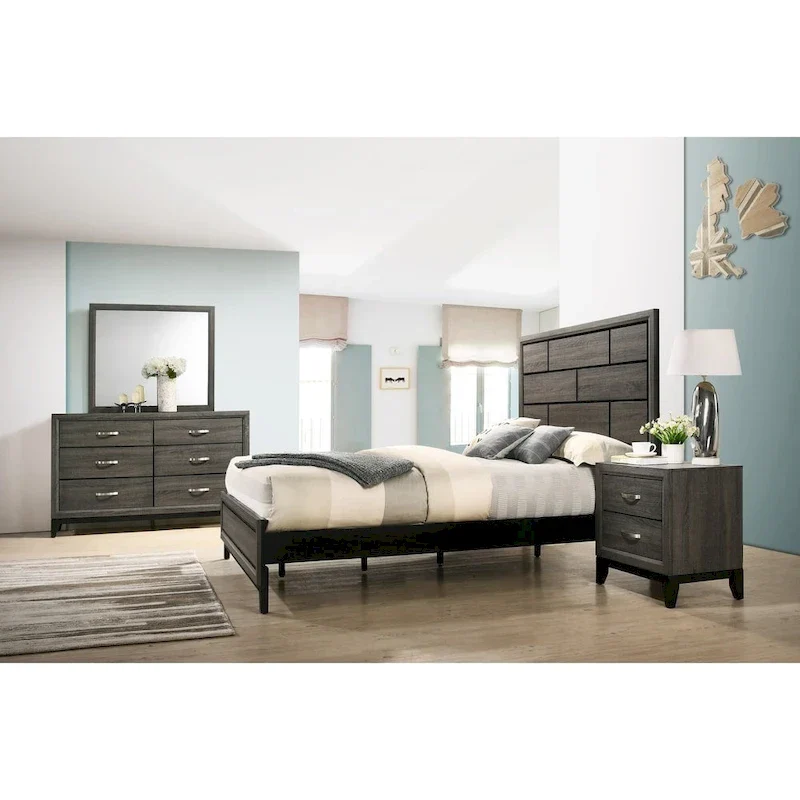 Roundhill Furniture Stout Panel Bedroom Set with Bed, Dresser, Mirror, Night Stand